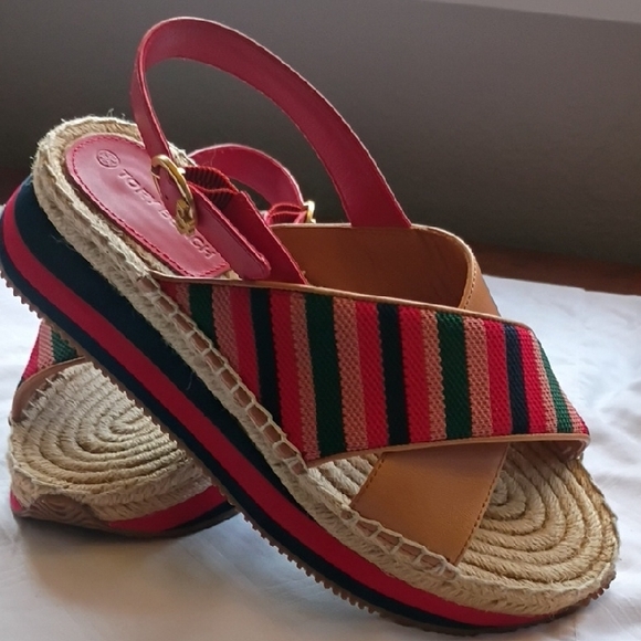 Tory Burch Red and Tan Espadrille Sandals - Picture 2 of 3
